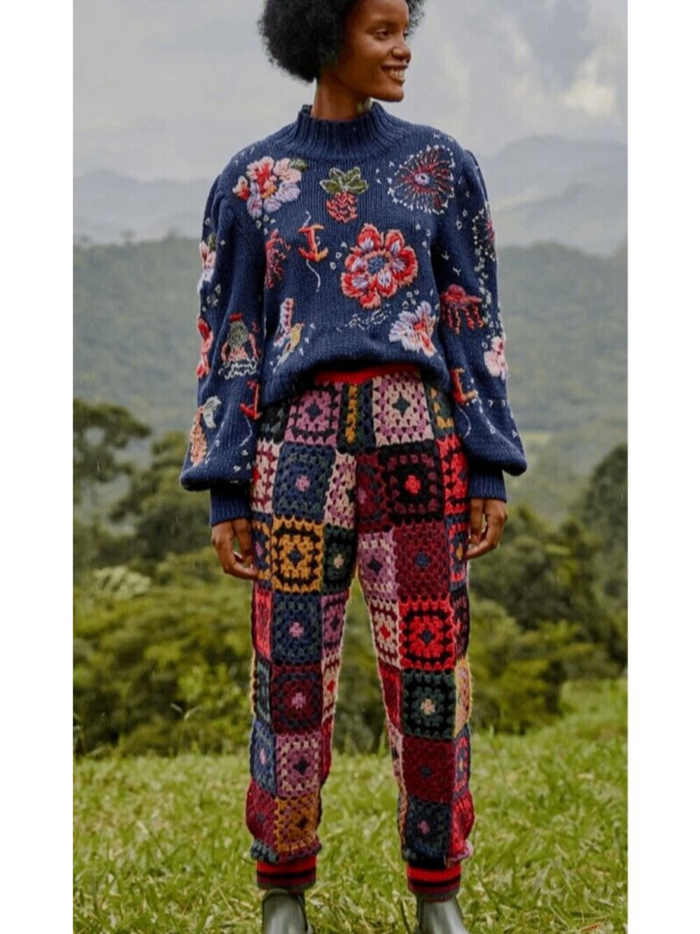 Farm Rio Mosaic Crochet Sweater Jogger Pants Size XLSweatpants NEW